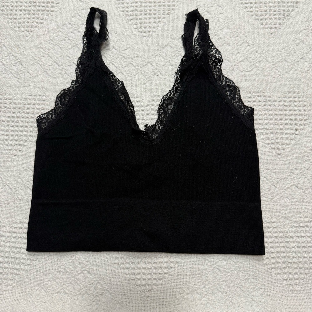 Bozzolo Ribbed Lacey Black Tank (S/M)